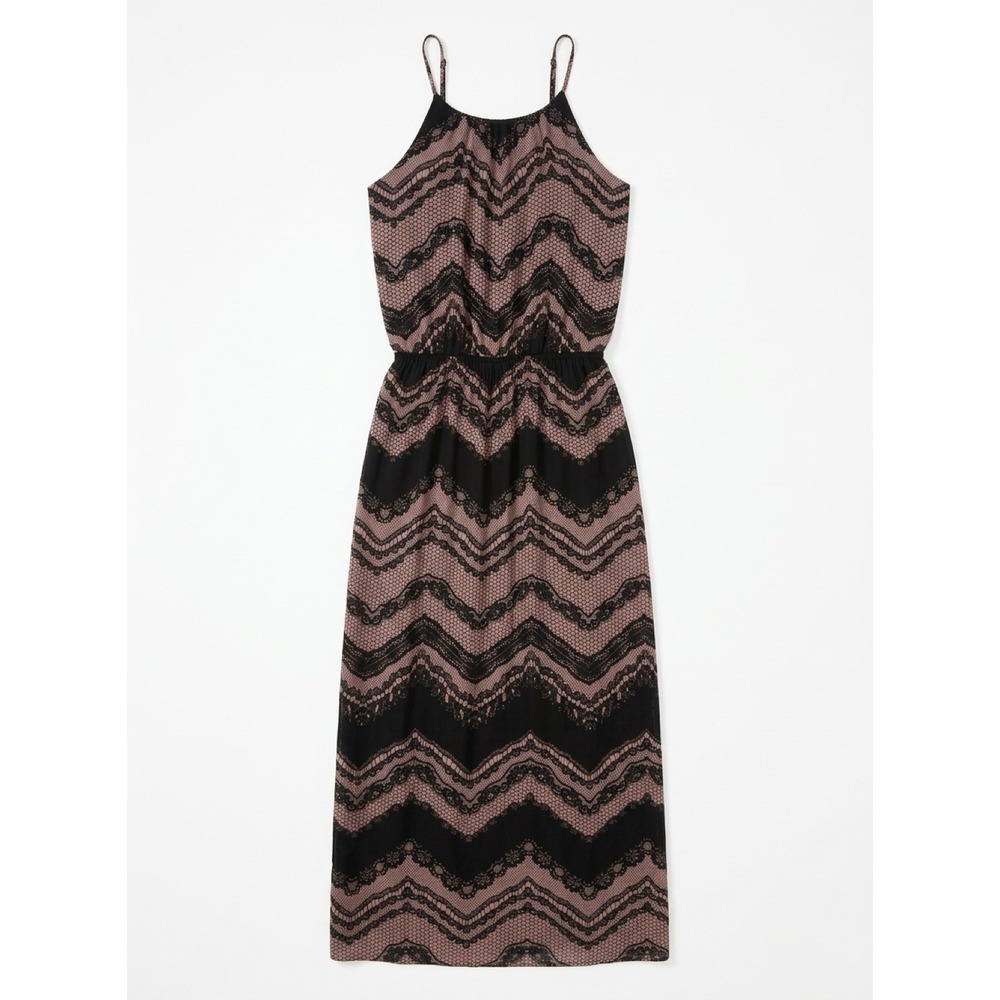 Enfocus Studio Pink Black Lace Chevron Maxi Dress 12 Halter Blouson 2132N